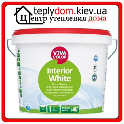 Совершенно матовая водно-дисперсионная краска Interior White, Цвет белый, 3 л